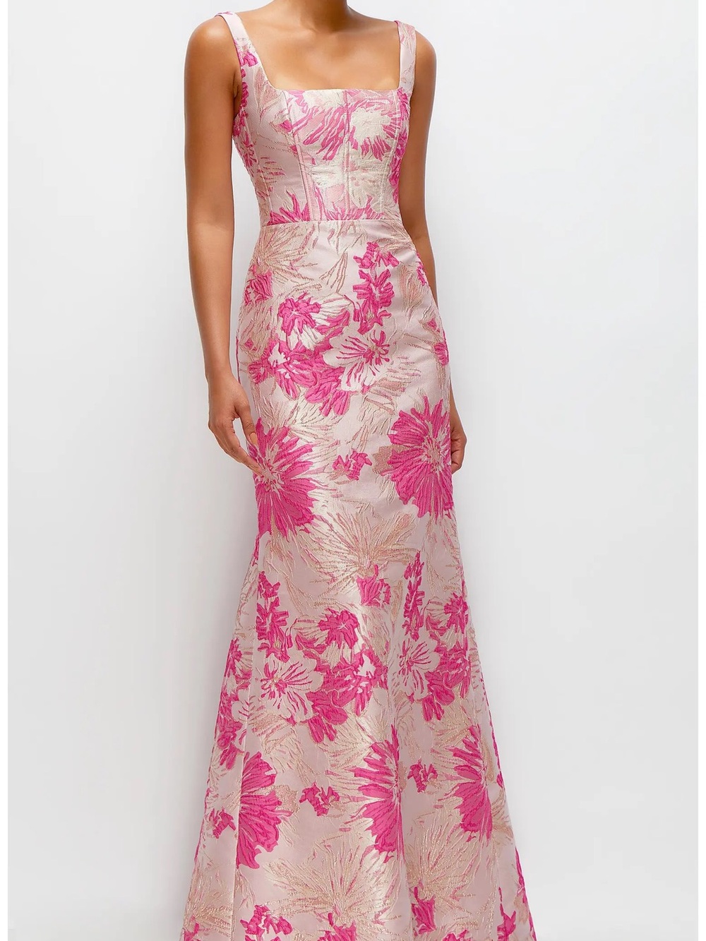 ALFRED SUNG Pink Floral Jacquard Maxi Dress